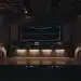 AI crypto trading bot monitors market data on futuristic digital screens.