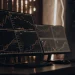 AI crypto trading bot analyzing charts on dual monitors.