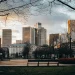 Modern buildings against sunset. REIT investment opportunity.
